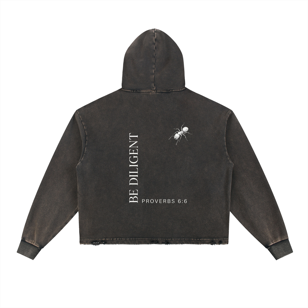 Vintage Washed Frayed-Hem Hoodie